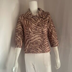 Chico's Brown and Cream Patterned Cape Jacket/3 quarter sleeve length
